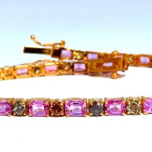 Natural Pink Sapphires & Fancy Color Diamonds bracelet 14kt Fancy Yellow Brown